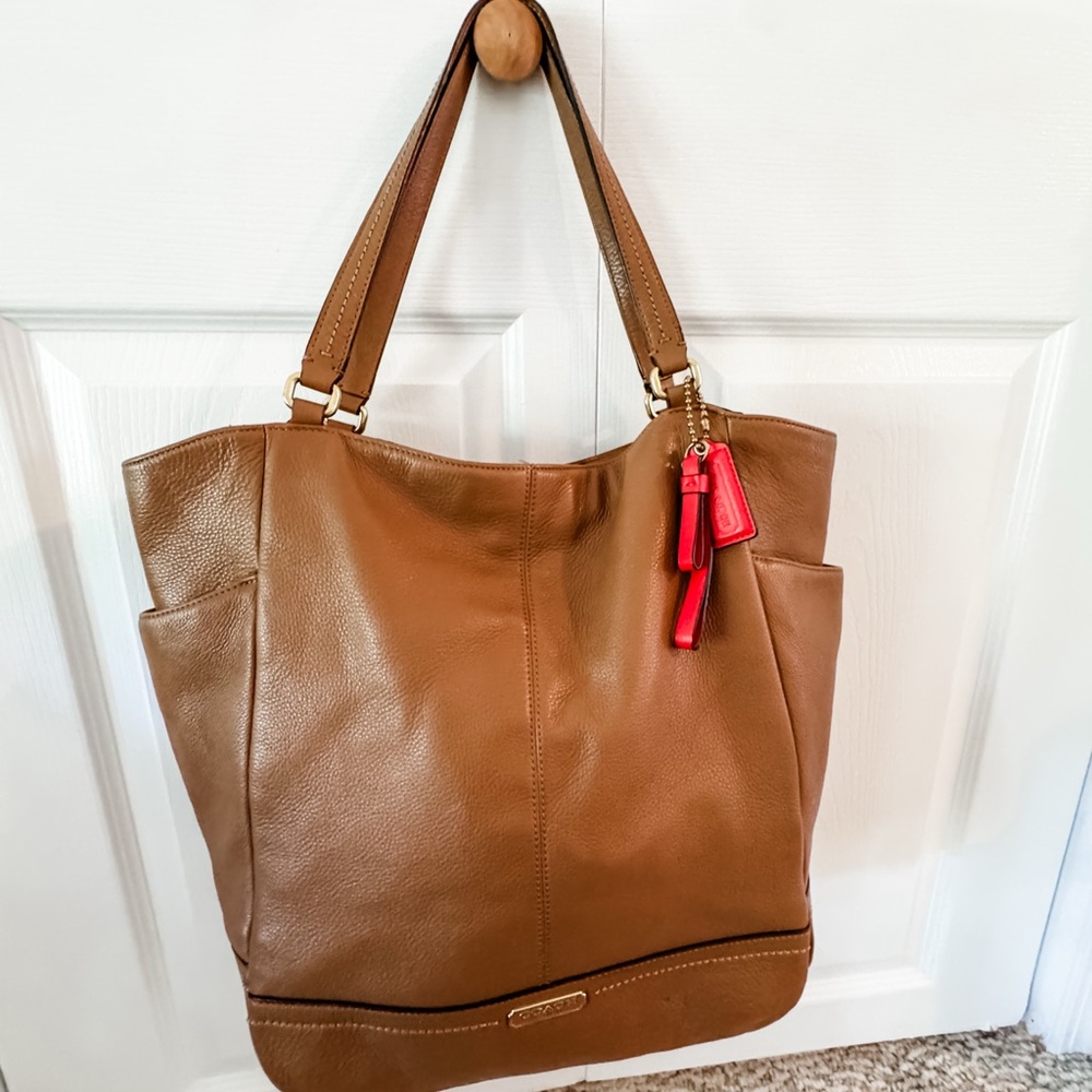 Coach Brown and Red Leather Tote Bag